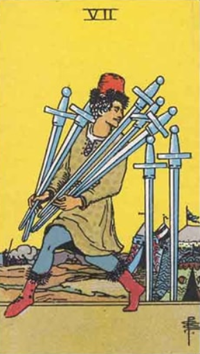 Image showing Seven of Swords- Check its meaning, keywords, future prediction, love,career etc